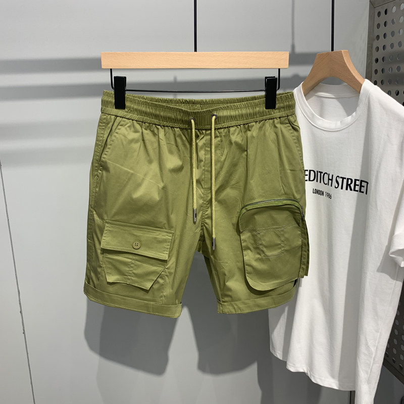 Summer men's tooling shorts Japanese loose fashion fashion versatile multi-pocket drawstring casual black five-point pants