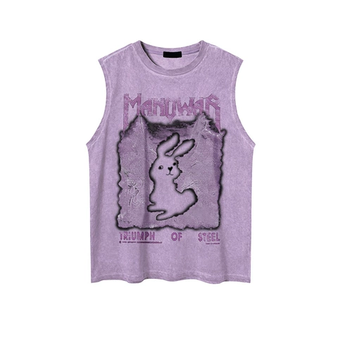 Кролик, жилет, ретро хлопковая футболка без рукавов, в американском стиле