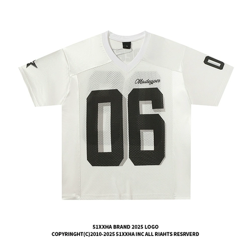 Футбольная форма в стиле хип-хоп, летняя дышащая спортивная футболка с коротким рукавом, в американском стиле, V-образный вырез