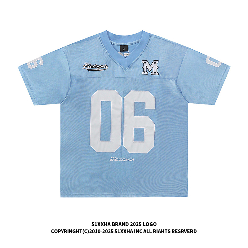 51 Hip-Hop American Retro Football Jersey V-Neck Sports Short-Sleeve T-Shirt for Men and Women, Satin Cool Loose Football Top