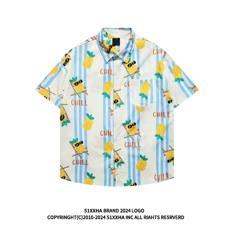 51 Hip-Hop Vintage American Hawaiian Shirt Short-Sleeved Men's Design Pineapple Striped Beach Short-Sleeved Shirt 51 Hip-Hop Vintage American Hawaiian Shirt Short-Sleeved Men's Design Pineapple Striped Beach Short-Sleeved Shirt