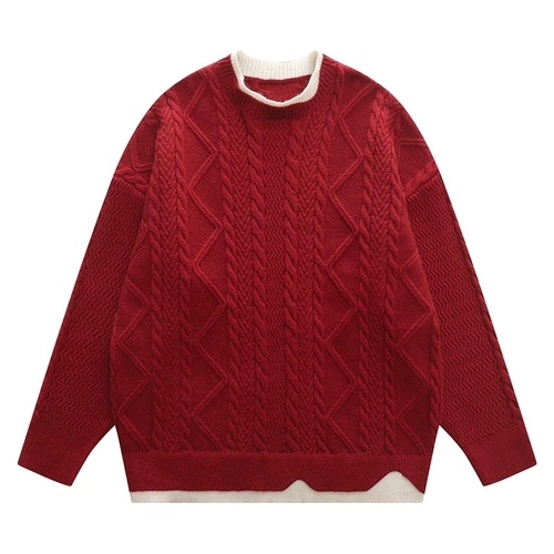 Цветной зимний свитер, дизайнерский трикотажный красный комплект, в американском стиле, тренд сезона