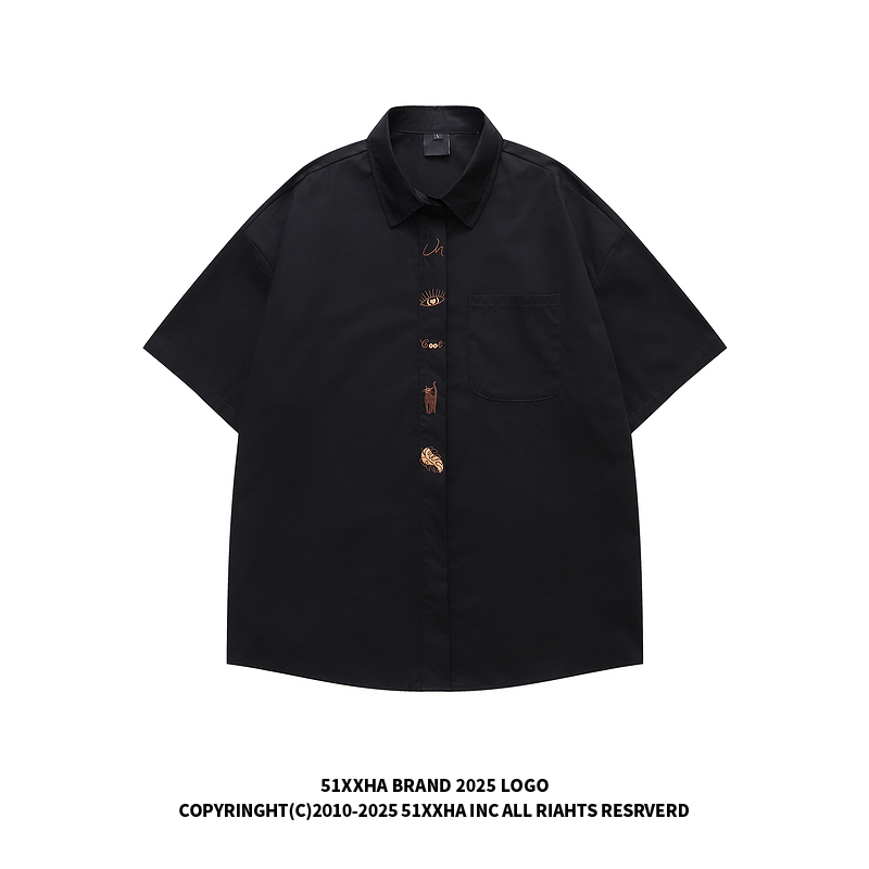 51 Hip-Hop Japanese-Style Casual Cat Embroidery Short-Sleeve Shirt Unisex Trendy Brand Summer Loose Couple Versatile Shirt 51 Hip-Hop Japanese-Style Casual Cat Embroidery Short-Sleeve Shirt Unisex Trendy Brand Summer Loose Couple Versatile Shirt
