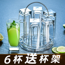 Household glass set 6-pack heat-resistant belt handle cup Boiling water cup Tea juice milk cup Teacup with cup holder