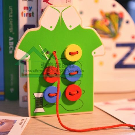 Sewn Coat of clothes Wear Game Wood Threading Plate Toy Hand Eye Coordination Nursery School Early Education Centre Handmade Material