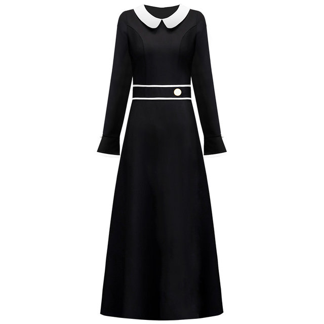 Doll collar dress for women spring and autumn 2024 new style small fragrance long bottoming skirt slimming age reduction waist a-line skirt