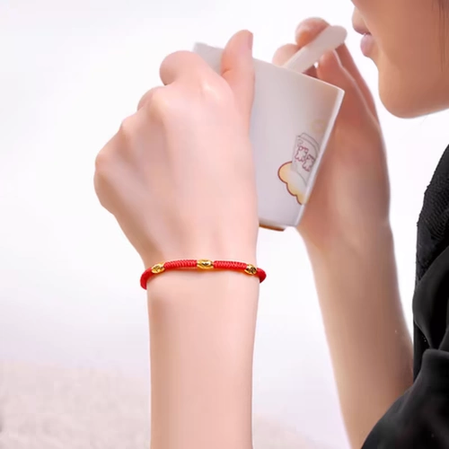 Оберег на день рождения, золотой браслет с одной бусиной, браслет на ногу подходит для мужчин и женщин, плетеный браслет из красной нити, на удачу