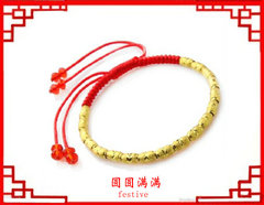 Năm sinh dây đỏ 24K chuyển hạt vàng vòng chân nam nữ đan tay đỏ dây ác linh hồn mẫu đôi lắc chân vàng