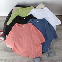 2020 Spring and Autumn Loose Pure Color T-shirt Half sleeve Knit Simple Korean Short Sleeve Female Summer Round Neck Half Sleeve