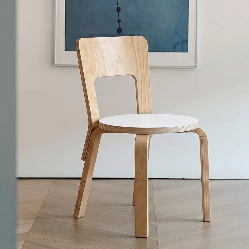 Nordic Artek Alternative Solid Wood Vintage Home Dining Chair with Backrest, Modern Minimalist Internet Celebrity Style Designer Chair