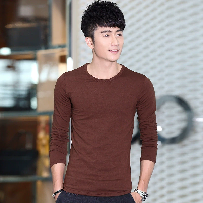 Tất cả mặt trắng sạch trục dài áo thun nam dài tay 丅 Quần áo mùa thu cotton bên ngoài mặc áo sơ mi nam mùa thu áo đất áo thun hàng hiệu
