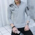 Cotton có áo thun nam tay dài ngắn 丅 裇 Cotton cổ áo nhỏ cổ áo mùa xuân nam áo dài Áo phông ngắn
