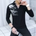 Cotton có áo thun nam tay dài ngắn 丅 裇 Cotton cổ áo nhỏ cổ áo mùa xuân nam áo dài Áo phông ngắn