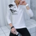 Cotton có áo thun nam tay dài ngắn 丅 裇 Cotton cổ áo nhỏ cổ áo mùa xuân nam áo dài Áo phông ngắn