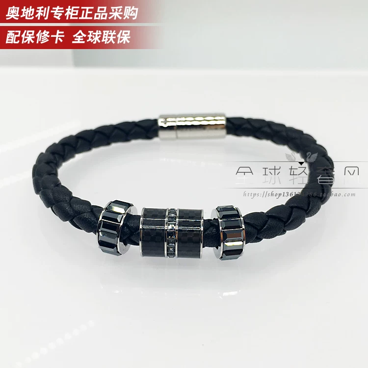 Черный браслет с одним камнем Swarovski, мужской аксессуар