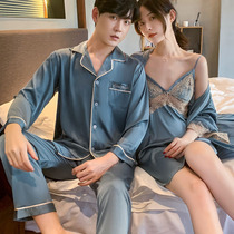 Lovers Sleepwear Ice Silk Spring Autumn Thin style Long sleeves Superior Sense Harness Chest Cushion 2022 New Summer Sleeping Dress