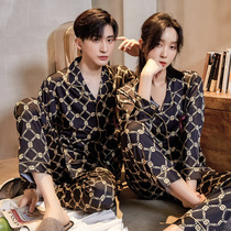 Lovers Pyjamas Ice Silk Spring Autumn Thin models Long sleeves Advanced senses Men and women suit Korean version can be worn out of emulated silk Home Residence Suits