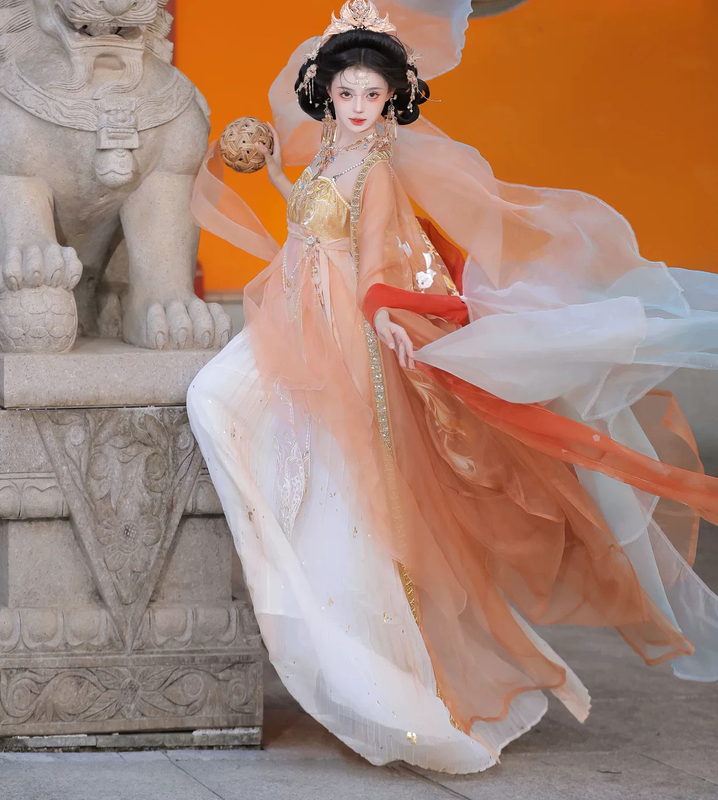 New Product in September: "Golden Phoenix Feather" Orange Feather Embroidery Petal Hezi Skirt Little Princess Outfit Autumn Hanfu