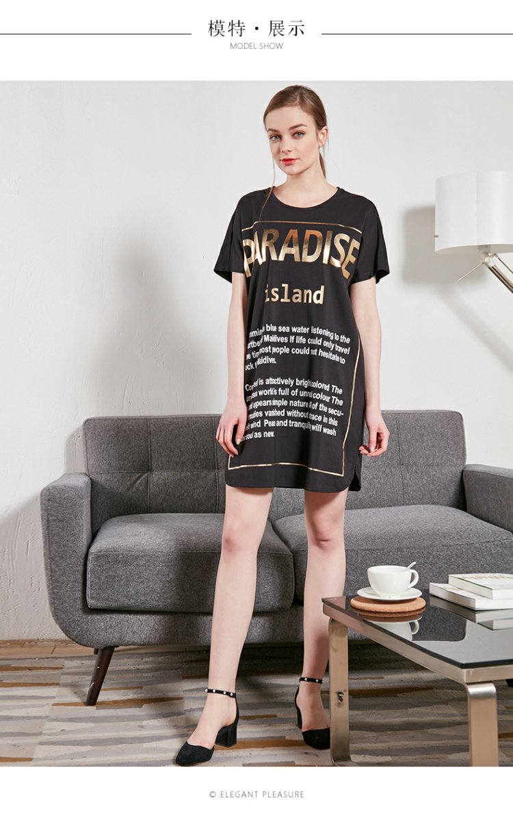 JUZUI / cửa hàng chính thức 2017 hè in chữ mới khí chất cổ tròn áo dài áo khoác cardigan