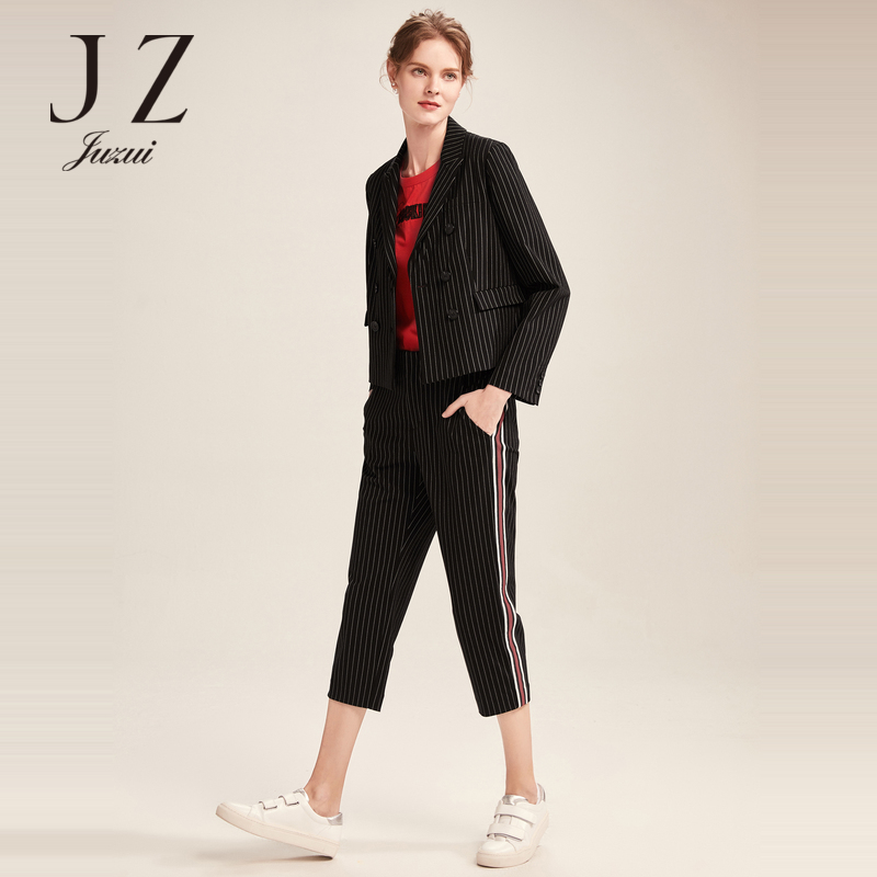 JUZUI Xuân Outfit New đúp sọc Suit áo khoác nữ ngắn