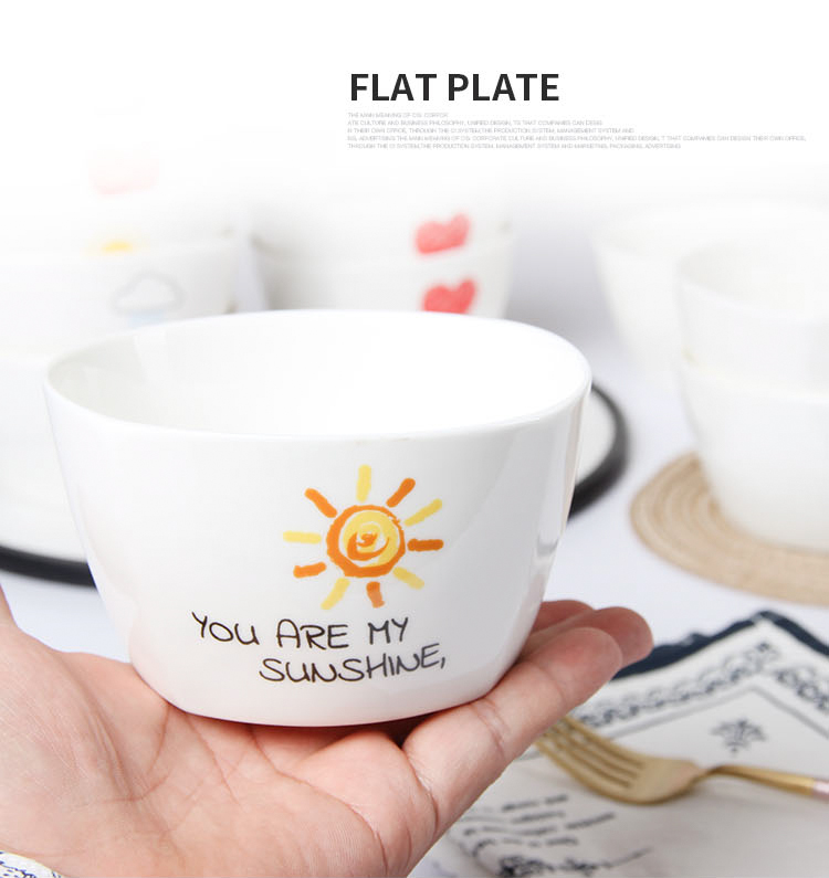 Đồ sứ nên in 4,5 inch hoạt hình bát vuông Sáng tạo bát cơm gốm kiểu Nhật nhỏ bát canh dao kéo khay inox đựng thức ăn