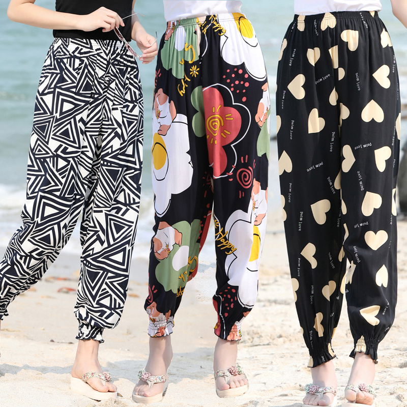 Summer Thin Nine-Point Lantern Pants Thai Rayon Beach Long Pants Ethnic Style Women's Loose Bohemian Harem Pants