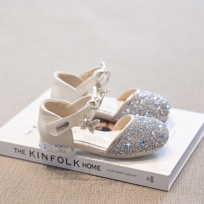 Genuine Leather Girls' Princess Shoes, Beautiful Crystal Shoes, Spring/Summer 2026 New Model, Children's High-Heeled Shoes, Girls' Performance Leather Shoes