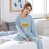 Bộ đồ ngủ nữ mùa xuân và mùa thu cotton dài tay dễ thương cho phụ nữ hai mảnh phù hợp với sinh viên Hàn Quốc có thể mặc nhà mùa đông đồ ngủ cặp Giống cái