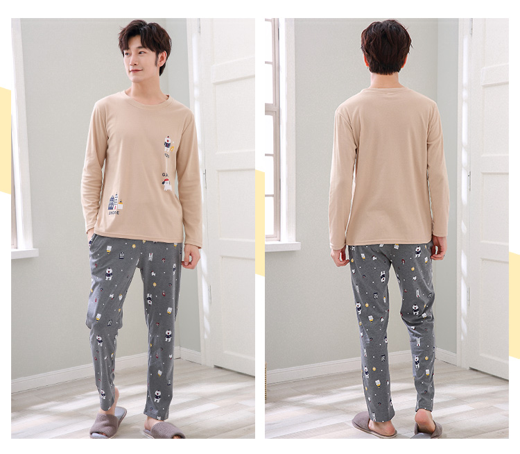 Cặp đôi đồ ngủ dài tay cotton Hàn Quốc mùa xuân và mùa thu mỏng Kiểu dáng nam nữ phù hợp với phim hoạt hình lỏng lẻo đồ pijama