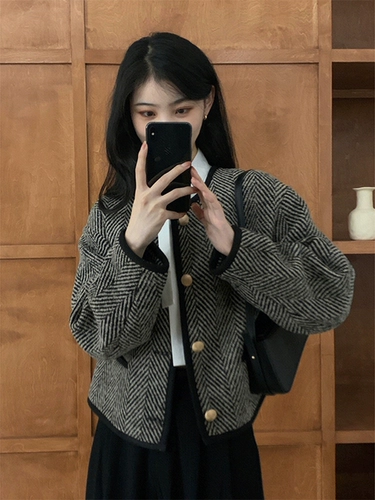 Ретро осенняя куртка, короткий кардиган, французский ретро стиль, в стиле Шанель