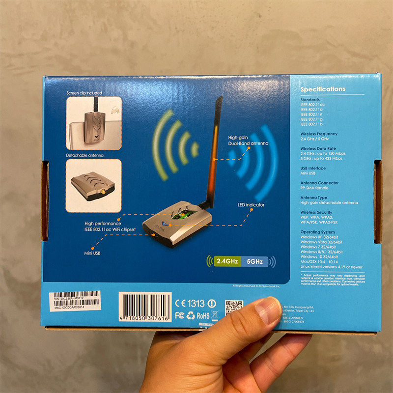 Made in Taiwan ALFA AWUS036ACHM MT7610 802.11AC Network Card Mac