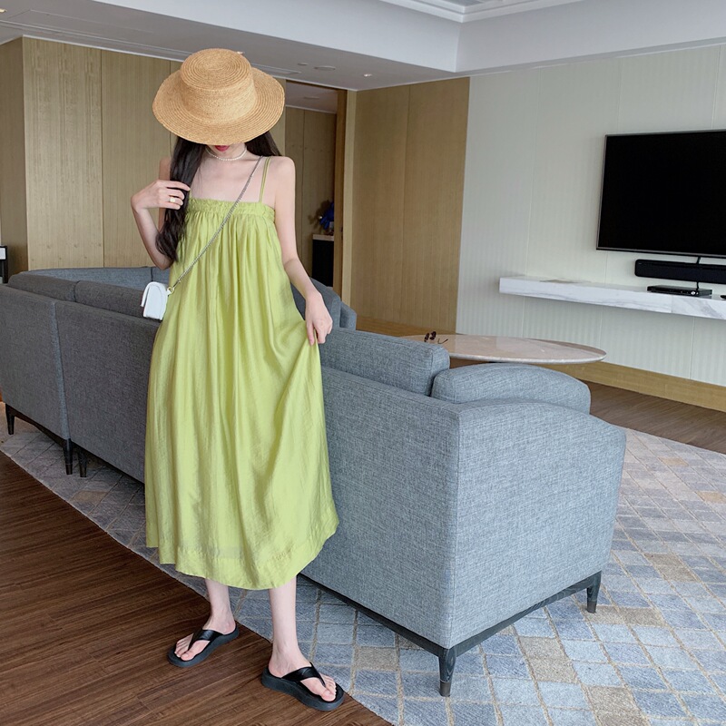 Yunnan Dali Travel Outfit Dress for Women, Thai Vacation Beach Dress, Hainan Sanya French-Style Spaghetti Strap Long Dress, Fairy-Like