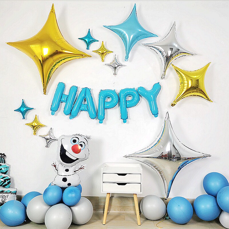 Boy Girl Birthday Party Four Corner Star Aluminum Film Balloon Wedding Room Decoration Living Room Hotel Background Wall Creative Arrangement