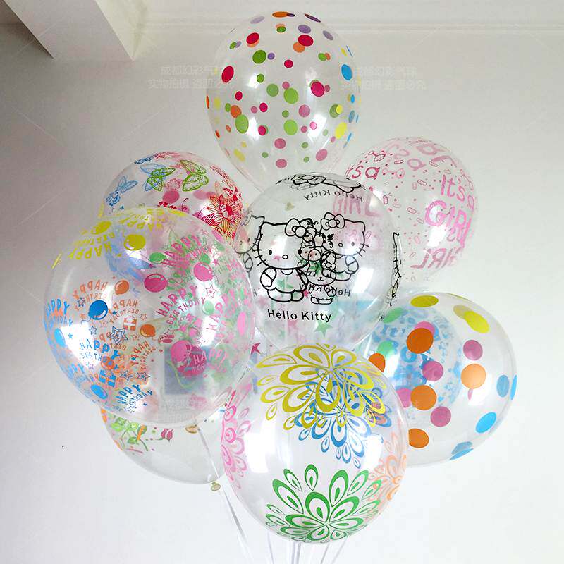 12-inch transparent printed pattern wave point white leather double layer balloon magic prop ball with ball sleeve ball wedding party bubble