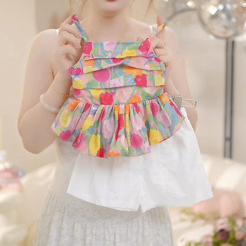 ເດັກຍິງ summer suspender ສັ້ນ floral ຊຸດສອງສິ້ນ