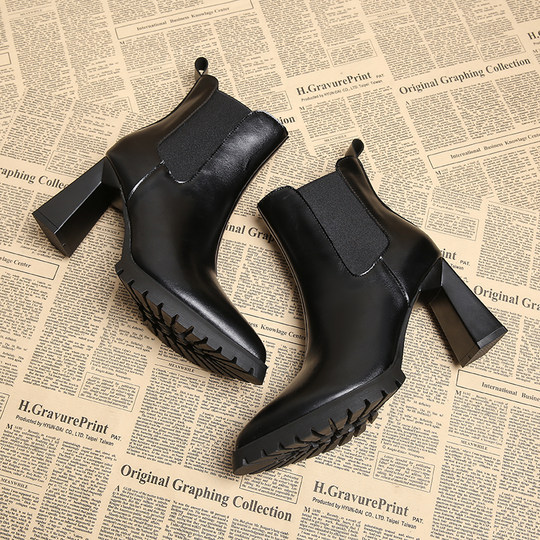 Genuine Leather, Very Stylish French Pointed-Toe Early Autumn High-Heeled Ankle Boots for Women, 2025 Autumn and Winter New Chelsea Style High-Heeled Shoes