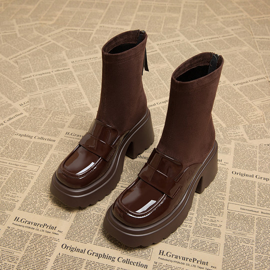 Platform Thick-Soled Short Boots for Women 2025 New Autumn and Winter High-Heeled Suede Petite Internet Celebrity Spring and Autumn European Style Martin Boots