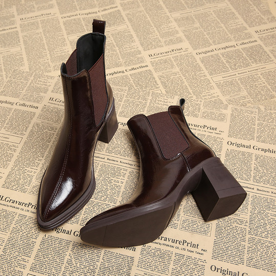Genuine Leather, Very Stylish, Early Autumn French-Style High-Heeled Short Boots for Women, 2025 Autumn and Winter, Super Popular, Comfortable Chelsea Boots