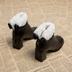 Genuine Leather, Very Stylish, Fleece-Lined, Fashionable High-Heeled Short Boots for Women, Cotton Shoes, 2025 Autumn and Winter New Model, Warm Furry Snow Boots