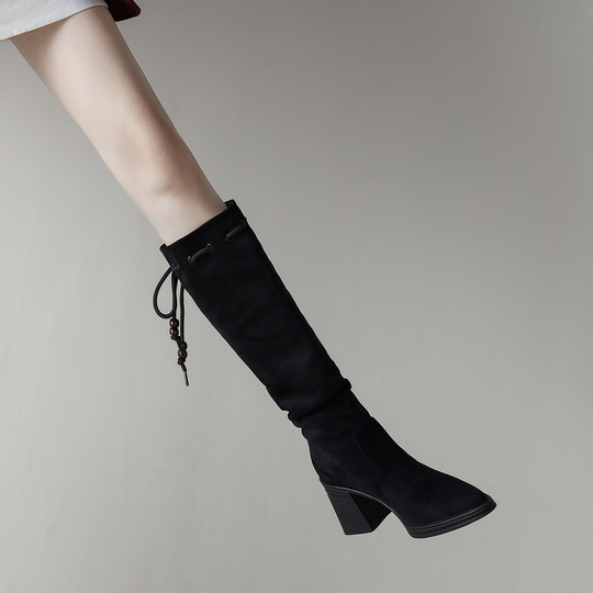 真皮巨好看早秋高跟超火绝美长筒靴女2025秋冬款弹力瘦瘦高筒长靴