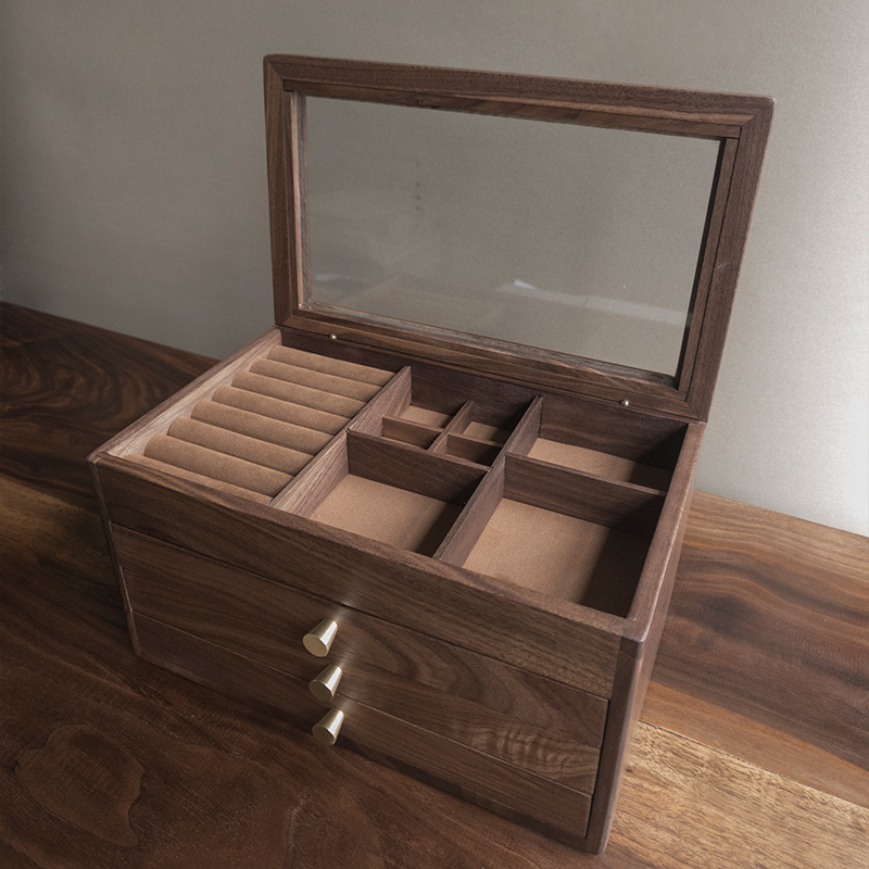 Black Walnut Multi-Layer Large-Capacity Simple Solid Wood Light Luxury High-End Vintage Style Wedding Gift Jewelry Storage Box Black Walnut Multi-Layer Large-Capacity Simple Solid Wood Light Luxury High-End Vintage Style Wedding Gift Jewelry Storage Box