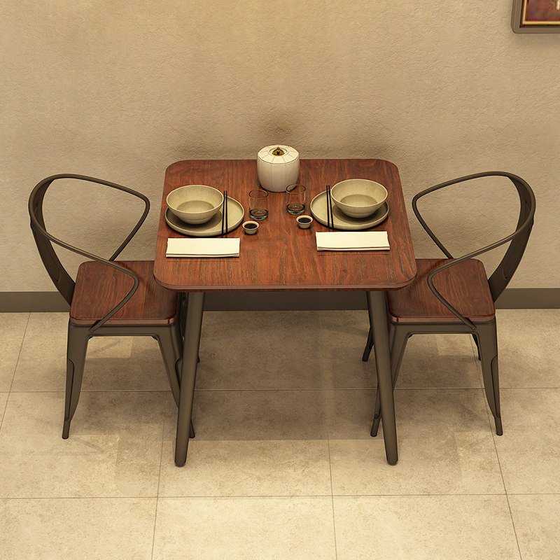 Solid Wood Iron Art Square Table Dining Table And Chairs Combined Hotel Canteen Restaurant Square 60x60 Small Square Table 1073-Taobao