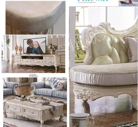 Phòng khách đặt bàn ghế gỗ châu Âu chạm khắc sofa da đá cẩm thạch bàn cà phê TV tủ da phân phối góc vải ghế sofa gỗ