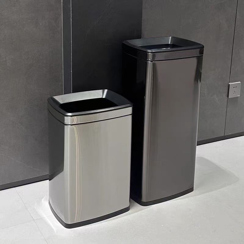 Gnf Stainless Steel Trash Can 30 Liters Large Commercial Square Lidless Bathroom Simple Commercial Storage Bin