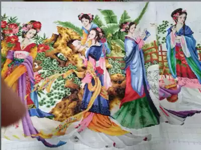 Handmade cross-stitch thread embroidery Dream of Red Mansions twelve hairpin Qin chess calligraphy and painting 3 7 meters living room character hanging painting finished product