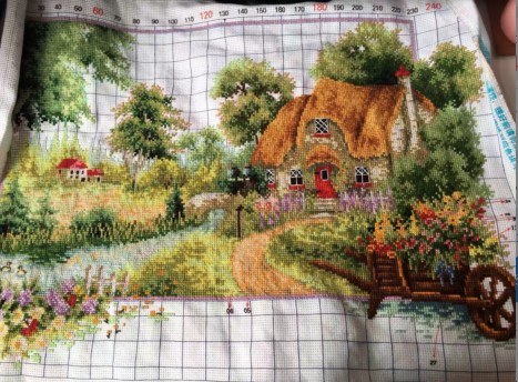 Cross-stitch line embroider new spring, summer, autumn and winter landscape painting living room bedroom garden cottage full of embroider handmade products