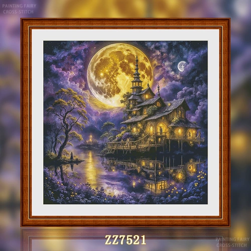 [ZZ7521-Purple Night Creek Language] Вышивка крестом, новинка 2025 года, серия ручной работы для гостиной, спальни, фиолетового лунного дома
