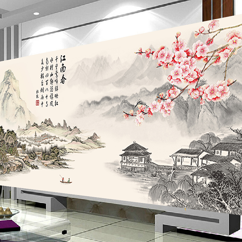 Tranh kim cương đầy đủ của phòng khách tranh phong cảnh sơn mới Trung Quốc kim cương chéo khâu Giang Nam mùa xuân tranh phong cảnh gạch đá thêu mới - Công cụ & phụ kiện Cross-stitch dụng cụ thêu