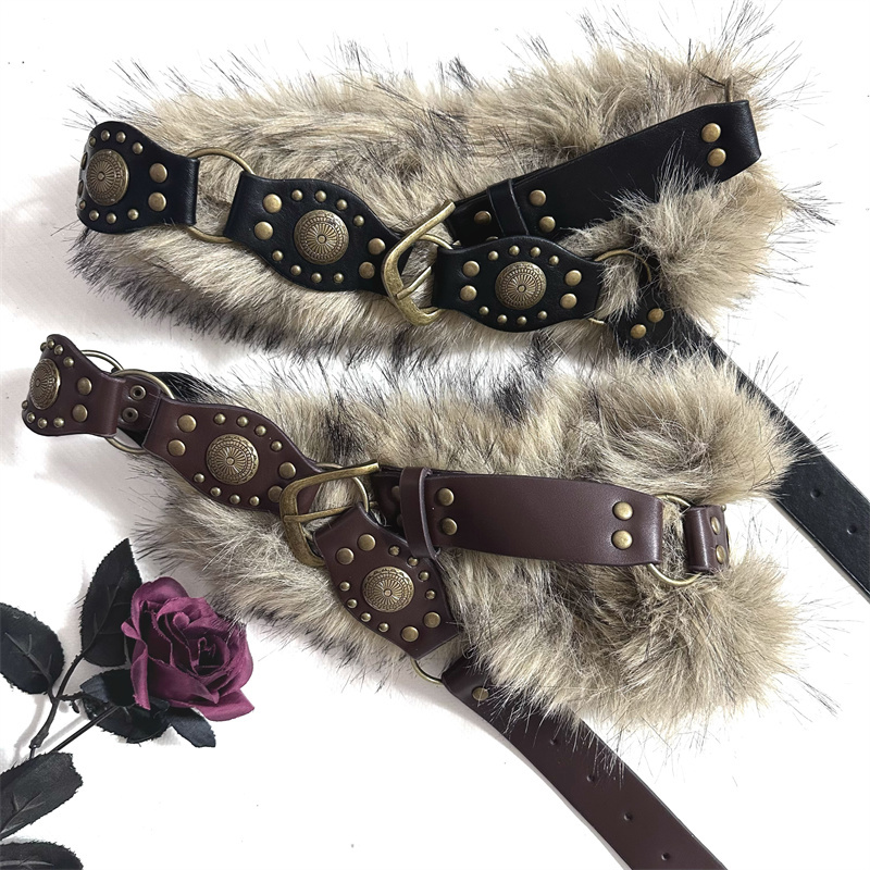 New Retro American Subculture Punk Style Personalized Y2K Fur Patchwork Belt Sexy Fur Accessories Belt New Retro American Subculture Punk Style Personalized Y2K Fur Patchwork Belt Sexy Fur Accessories Belt