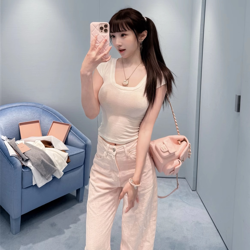 Soft Meat Sauce [Pink Sweetheart] Loose Wide-Leg Straight Pink Casual Pants for Women, Versatile Long Pants for Autumn